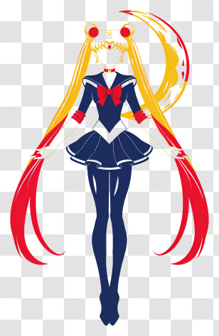 Sailor Moon - Anime Character With Yellow Hair And Red Ribbons Transparent PNG