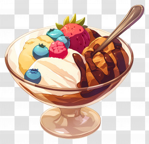 National Sundae Day - Sundae Ice Cream Dessert With Fruits And Chocolate Transparent PNG