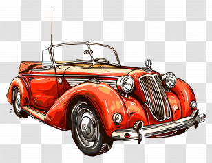 Car - Red Vintage Convertible Car In Retro Style Transparent PNG
