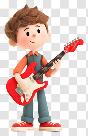 Boy Playing Electric Guitar - Boy Playing Red Guitar Transparent PNG