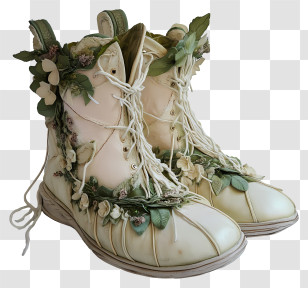 Cottage Style Shoes - Floral Decorative Boots Transparent PNG