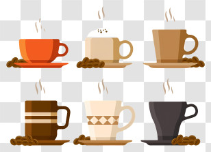 Coffee Beans - Set Of Assorted Coffee Cups With Steam Transparent PNG