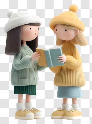 Young Girls Readers - Two Cartoon Girls Reading Together Transparent PNG