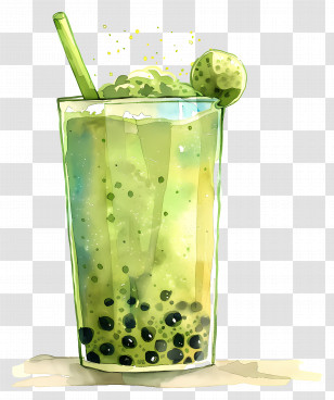 Matcha Bubble Tea - Green Bubble Tea Watercolor Style Illustration Transparent PNG