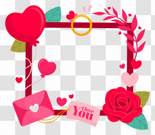 Valentine Frame - Red Frame With Love Elements Transparent PNG