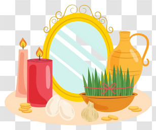 Still Life - New Year Table Setting With Candles And Mirror Transparent PNG