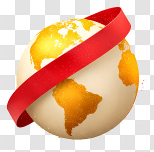 Glowing Earth - Golden Globe Wrapped With Red Ribbon Transparent PNG