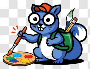 Cartoon Squirrel Student - Blue Squirrel Artist With Palette Transparent PNG