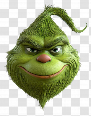 Grinch Head - Green Grinch Face With Mischievous Expression Transparent PNG