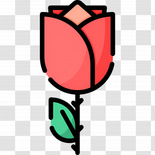 Red Flower - Stylized Red Rose Icon With Leaf Transparent PNG