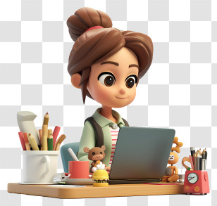 Working Moms Day - Cartoon Girl Working On Laptop Transparent PNG