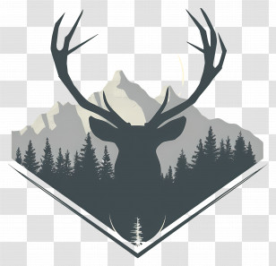 Deer Silhouette - Deer Silhouette With Forest And Mountain Scene Transparent PNG