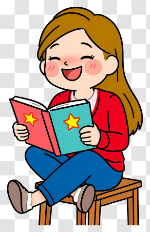 Teacher Reading Book Aloud - Happy Girl Reading A Book Transparent PNG