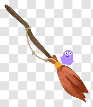 Halloween Broom - Magical Flying Broom With Ghost Transparent PNG