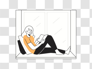 Drawing - Minimalist Illustration Of A Woman Reading By The Window Transparent PNG