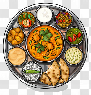 Indian Thali - Traditional Indian Thali Dish Illustration Transparent PNG