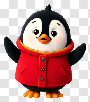 Cute Cartoon Penguin - Cute Penguin In Red Jacket Transparent PNG