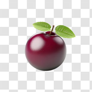 Plum - Ripe Red Plum With Green Leaves Transparent PNG