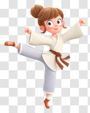 Girl Doing Kung Fu - Happy Cartoon Girl In White Martial Arts Outfit Transparent PNG