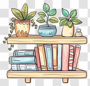 Bookshelf With Plants - Bookshelf With Plants And Books Transparent PNG