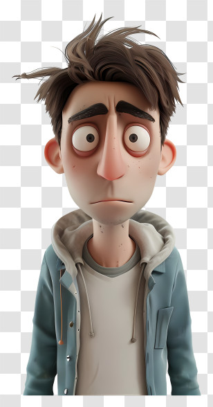Cartoon Depression - Animated Man With Worried Expression Transparent PNG
