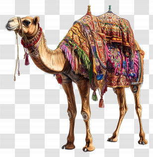 Pushkar Camel Fair - Camel Adorned With Vibrant Decorations Transparent PNG