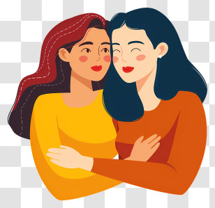 Best Friends - Two Women Hugging In Animated Style Transparent PNG