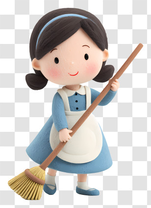 Little Girl Cleaning Floor - Girl Sweeping With Broom Transparent PNG