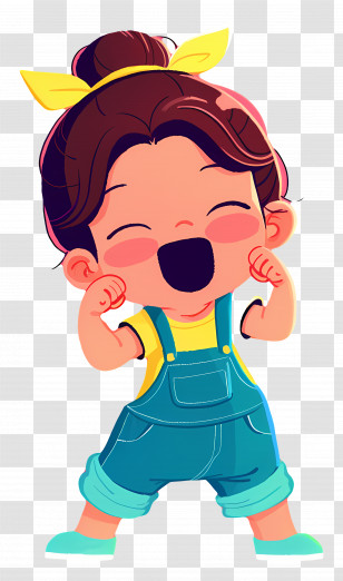 Cartoon Little Girl - Joyful Girl In Overalls Transparent PNG
