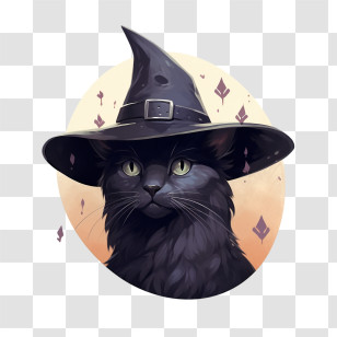 Halloween
 - Black Cat Wearing A Witch Hat Transparent PNG