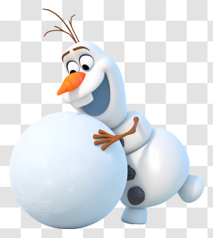 Frozen Olaf Pushing Snowball - Snowman With Snowball In Winter Fun Transparent PNG