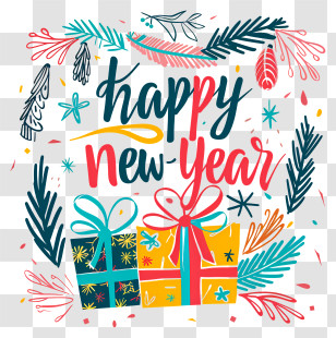Happy New Year - Festive Happy New Year Greeting Design Transparent PNG