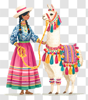 Woman With Llama - Lady Leading Decorated Llama Transparent PNG