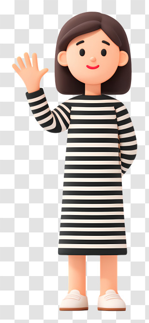 Woman Standing - Woman In Striped Dress Waving Transparent PNG