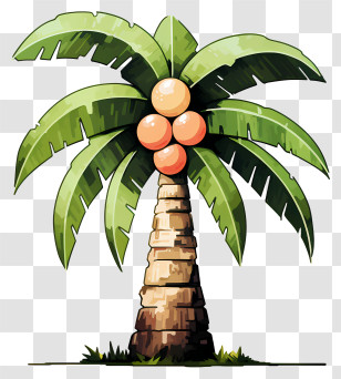 Watercolor Coconut Tree - Tropical Coconut Palm Tree With Fruits Transparent PNG