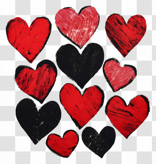 Valentines Day - Red And Black Heart Pattern Transparent PNG