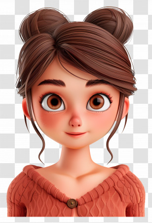 3d Woman Avatar - Cartoon Girl With Double Bun Hairstyle Illustration Transparent PNG
