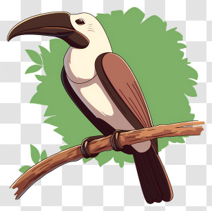 Aracari Bird - Cartoon Toucan On Branch Transparent PNG