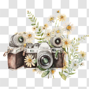 Watercolor Daisy
 - Vintage Camera With Daisy Flowers Illustration Transparent PNG