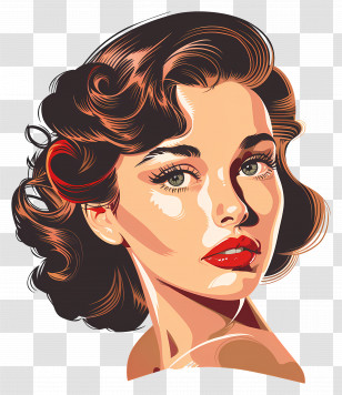 Girl - Stylish Woman Portrait With Red Lips Transparent PNG