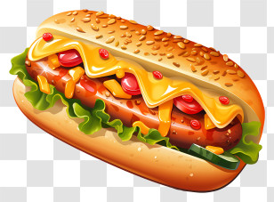 Hot Dog - Delicious Hot Dog With Cheese Toppings Transparent PNG