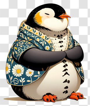 Vintage Penguin - Penguin In A Stylish Floral Coat Transparent PNG