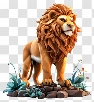 Forest Lion - Majestic Cartoon Lion Illustration Transparent PNG