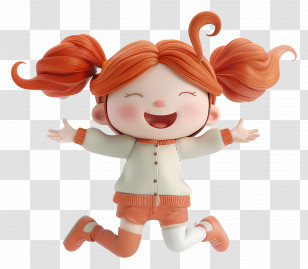 Jumping Little Girl - Happy Red-Haired Girl Jumping Transparent PNG