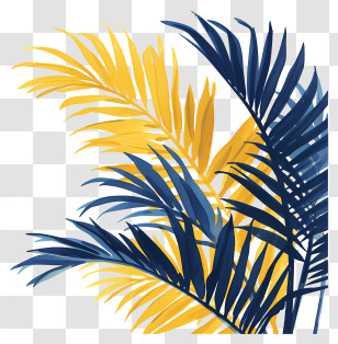Palm Branches - Yellow And Blue Palm Leaves In A Stylish Illustration Transparent PNG