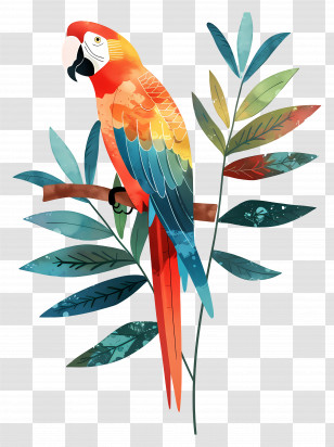 Macaw - Colorful Parrot On Branch Illustration Transparent PNG