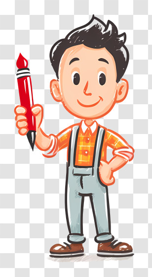 Kid Holding Pen - Boy Holding A Pencil In Orange Shirt Transparent PNG