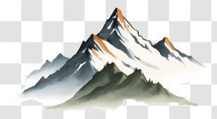 Mountain Ink Painting - Majestic Mountain Range With Snowy Peaks Transparent PNG