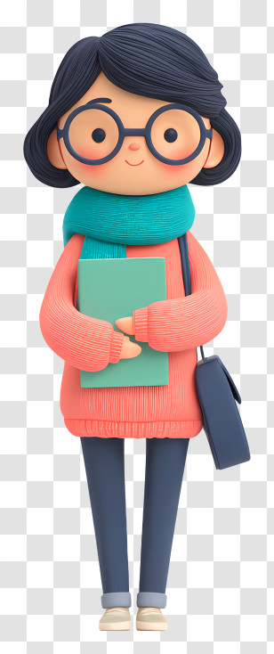 Cartoon Woman Teacher - Stylish Girl Student Holding Book Transparent PNG