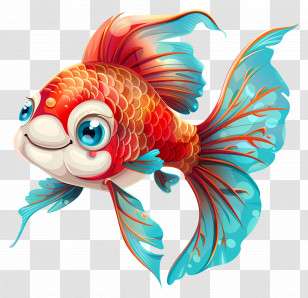 Cartoon Fish - Cute Cartoon Goldfish With Big Eyes Transparent PNG